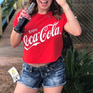 Red Coca-Cola cropped shirt with folded sleeves
